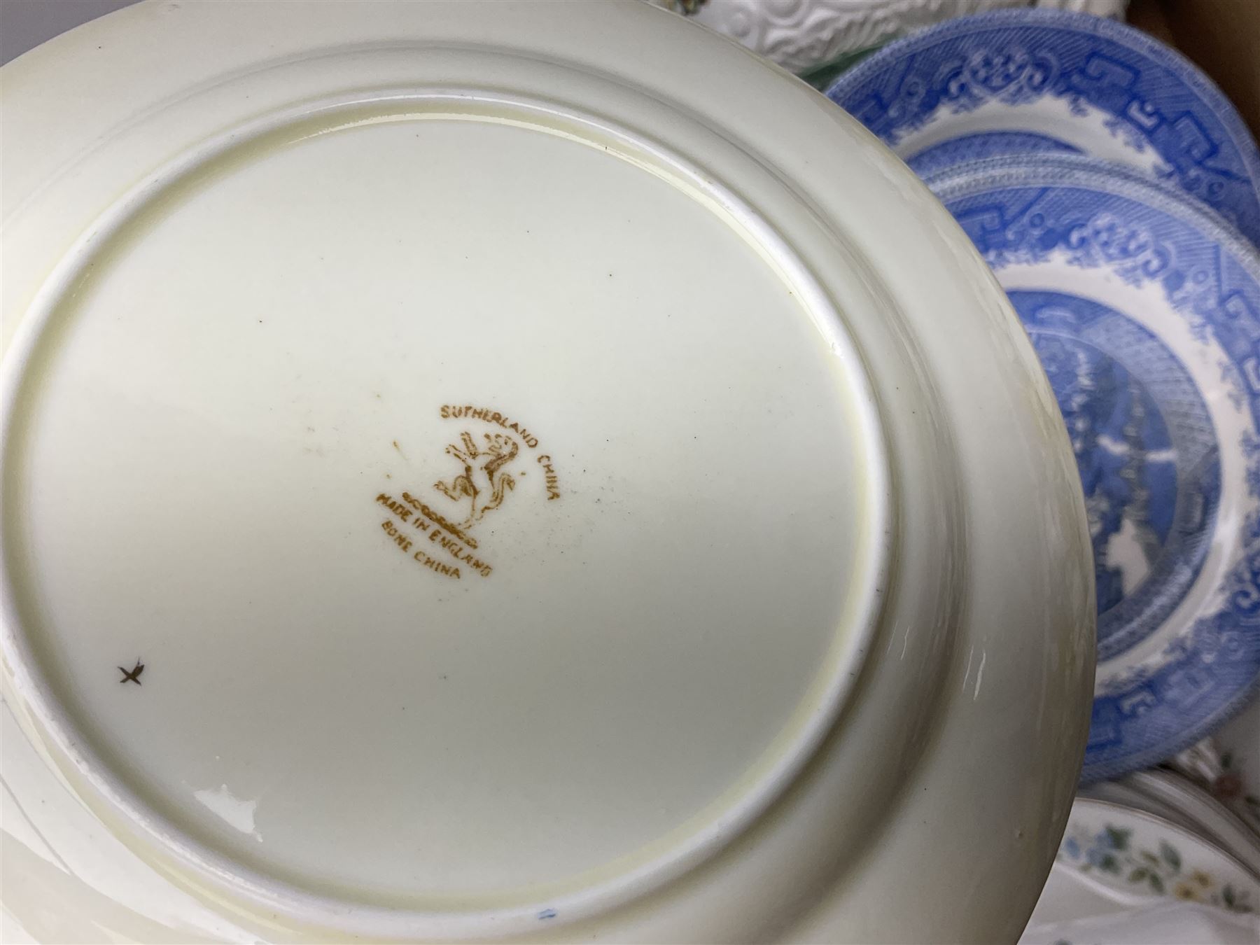 Coalport 'Tintern' pattern coffee service for six, Royal Stafford 'Rochester' teawares, Sutherland China 'Exotic' teawares, Royal Doulton 'Pastorale' cake plate, teacups and saucers etc