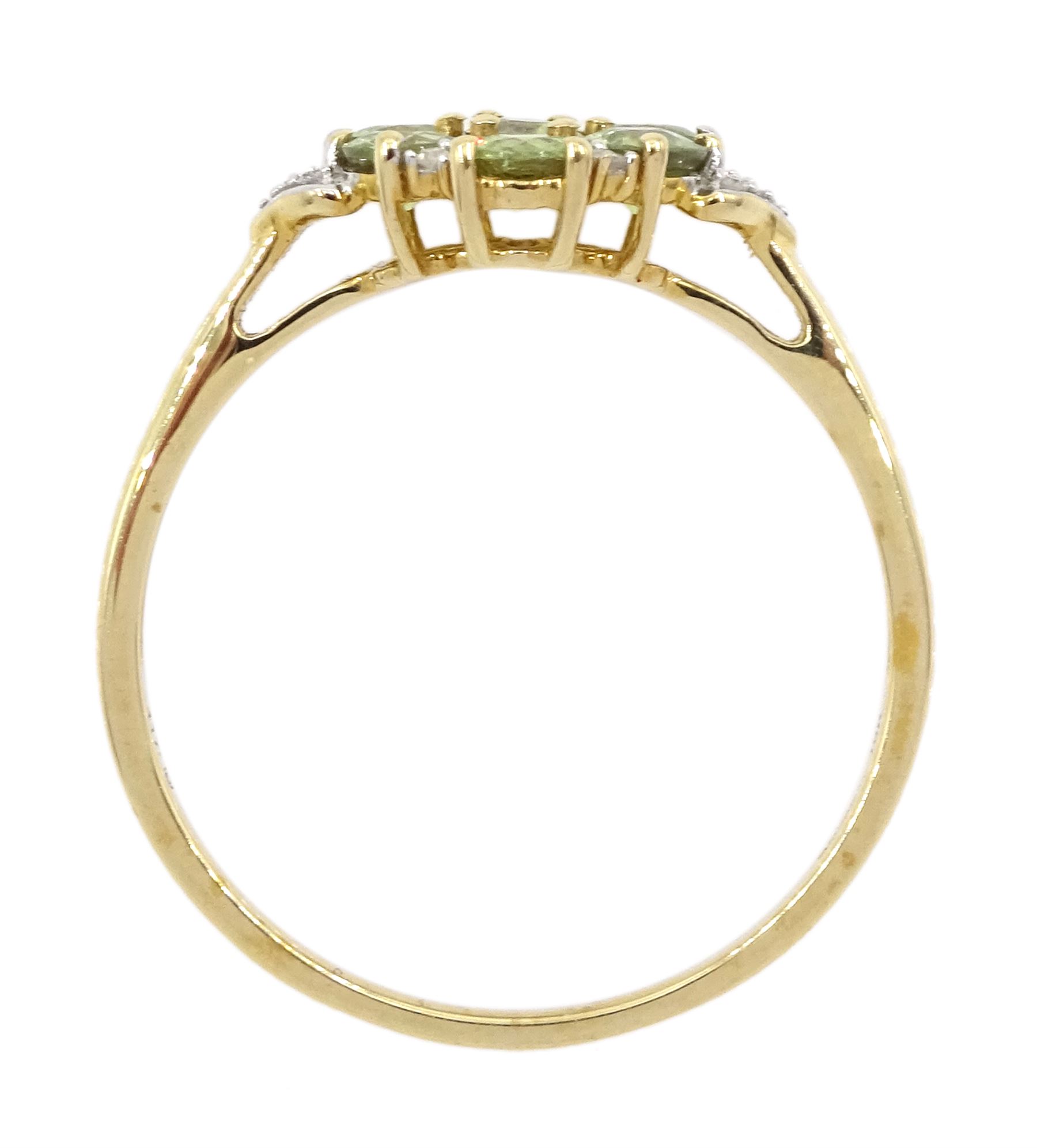 9ct gold demantoid garnet and round brilliant cut diamond cluster ring, hallmarked