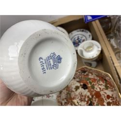 Large Coalport bowl in Hong Kong pattern, together with Coalport mask-head jug, Baccarat glass vase, and other glassware and ceramics, in three boxes 