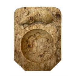 Mouseman - oak pin tray, canted rectangular form with carved mouse signature, by the workshop of Robert Thompson, Kilburn, L10cm 