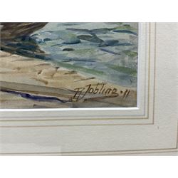 Robert Jobling (Staithes Group 1841-1923): Preparing to Launch a Coble at Staithes, watercolour signed and dated '11, 23cm x 33cm