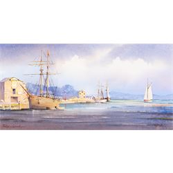 Kenneth W Burton (British 1946-): 'Padstow - Cornwall', watercolour signed and titled 16cm x 33cm