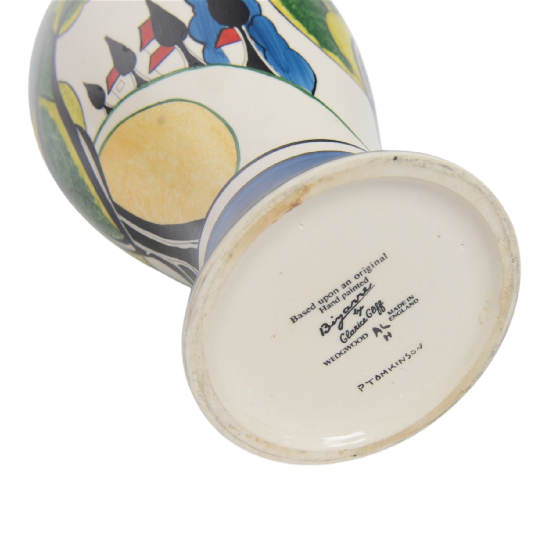 Wedgwood Bizarre by Clarice Cliff, Mei Ping vase, May Avenue hand painted based upon an original, limited edition 61/250, with certificate and box, H31cm 