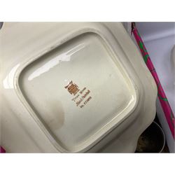 Crown Ducal tea and dinner wares reg 784158, decorative plates, metalware and assorted ceramics, in two boxes