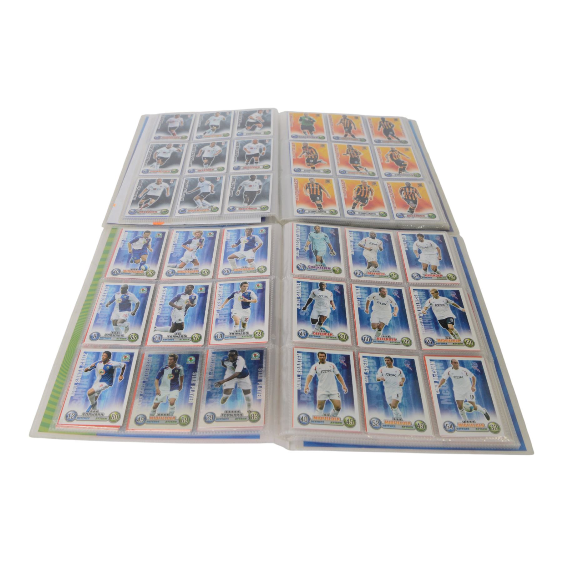 Large collection of Football trading cards, including full Manchester Untied Upper Deck set in official folder, large quantity of Topps Match Attax cards, including full sets, in official collectors binders, Panini Euro 2012 part set in folder, etc, all housed in folders