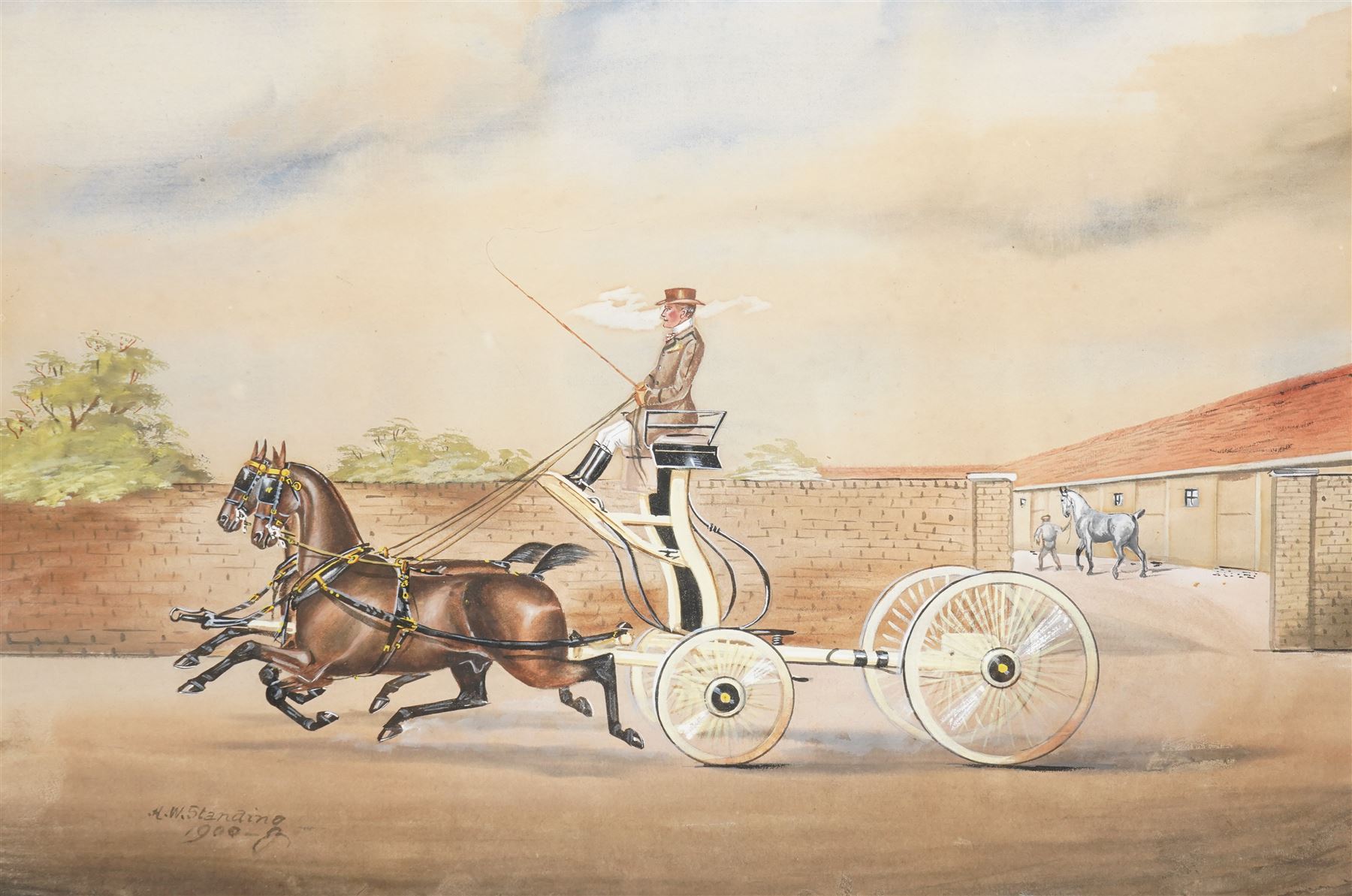 Henry William Standing (British 1894–1931): Horse drawn carriage, watercolour signed and dated, 62cm x 78cm