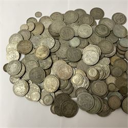Approximately 1750 grams of Great British pre 1947 silver coins including half crowns, florins/two shillings, shillings, sixpence and threepence pieces