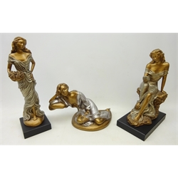  Three bronzed sculptures of Maidens designed by Alice Heath for Austin Sculptures, H42cm (3)  