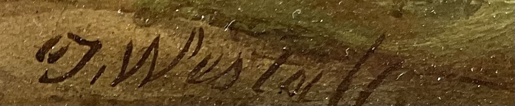 John Westall (British fl.1873-1893): Figures on Wooded Tracks, pair of oils on canvas one signed 29cm x 39cm (2)