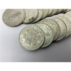 Forty-seven King George VI pre 1947 silver halfcrown coins, dated fifteen 1944, fifteen 1945 and seventeen 1946, approximately 660 grams