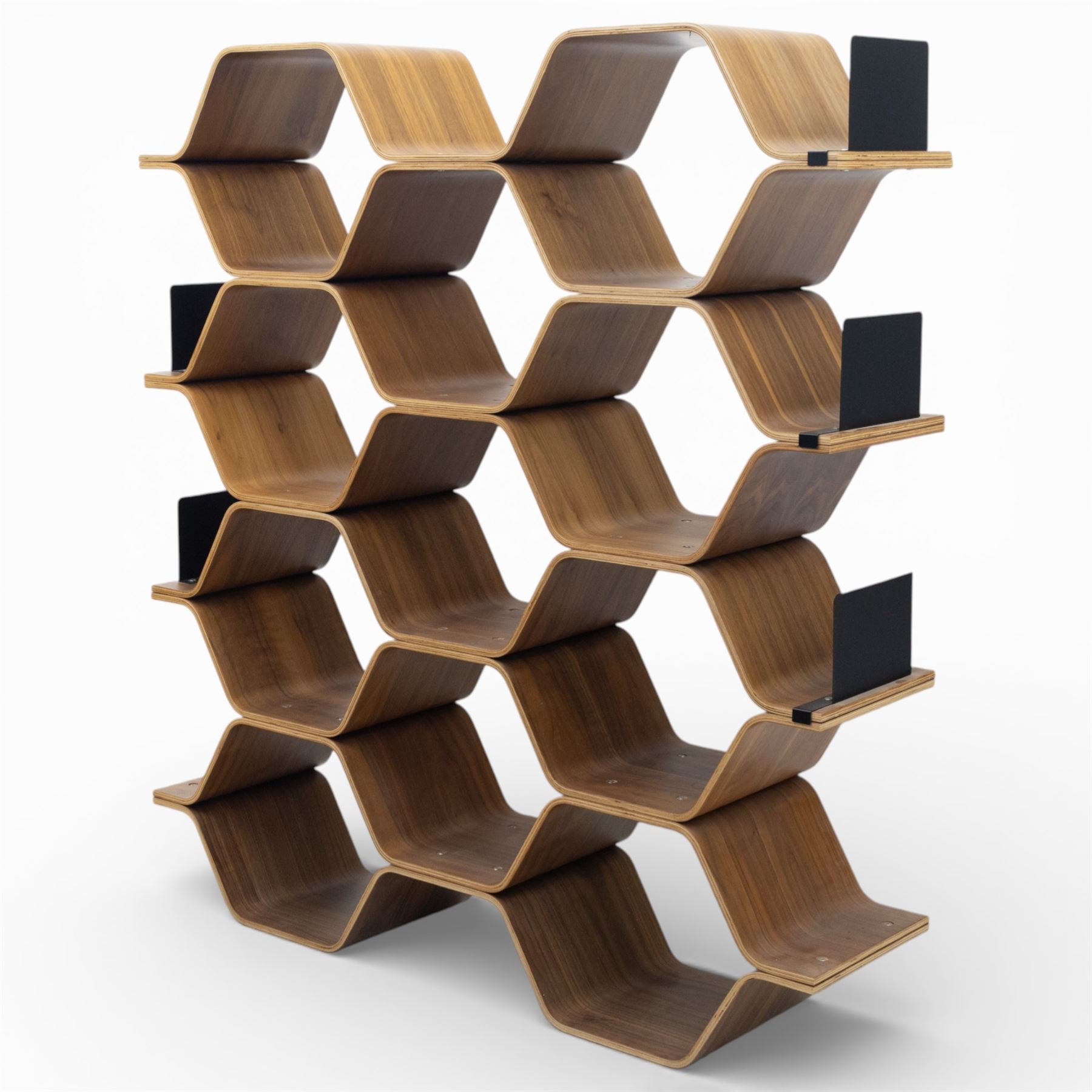 Made.com - Luka Stepan (1980-) 'Polygon' shelving unit, a contemporary walnut veneered room divider bookcase