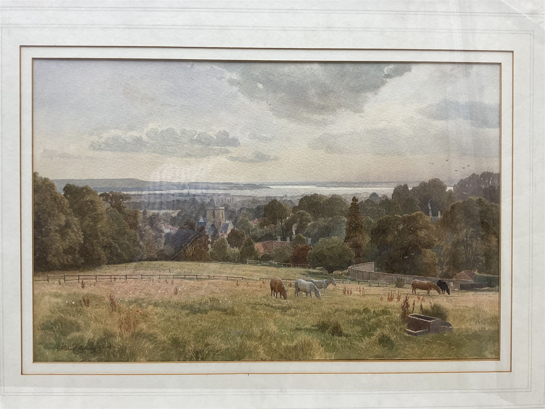 Michael Anthony Clark (British 20th century): Ravenscar from Robin Hood's Bay and Horses Grazing, pair watercolours signed 33cm x 52cm (2)