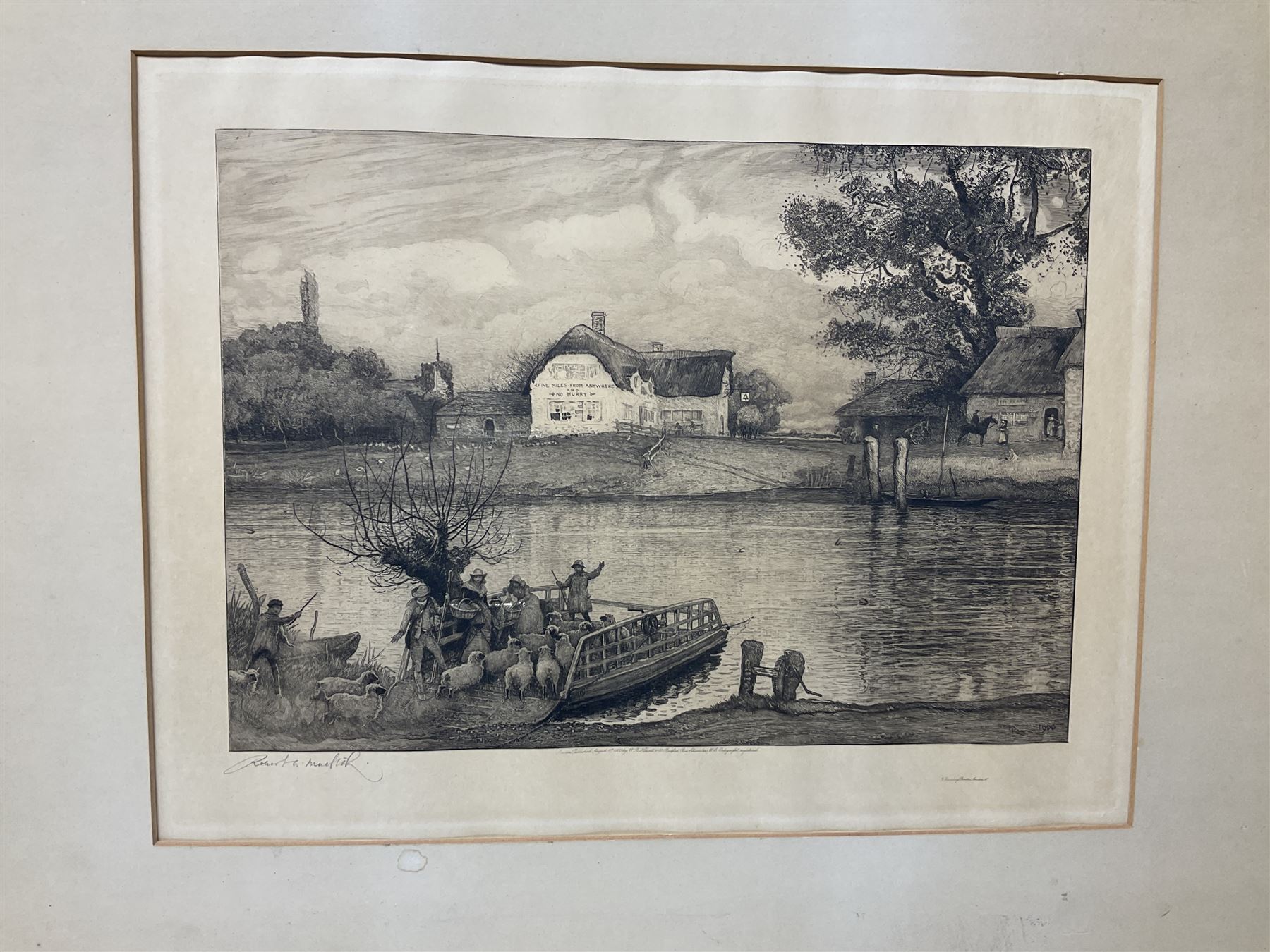 Robert Walker Macbeth (Scottish 1848-1910): 'The Ferry - Five Miles from Anywhere Pub' Upware Ely, etching signed in pencil; Fred Slocombe (British 1847-1920): Woodland path, etching signed in pencil, max 28cm x 40cm (2)