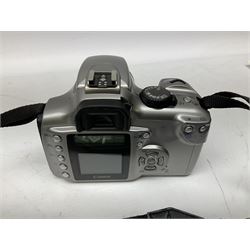 Canon EOS 300D Digital SLR in silver, with Canon 'Zoom Lens EF-S18-55mm 1:3.5-5.6', with soft shell bag and instruction manual