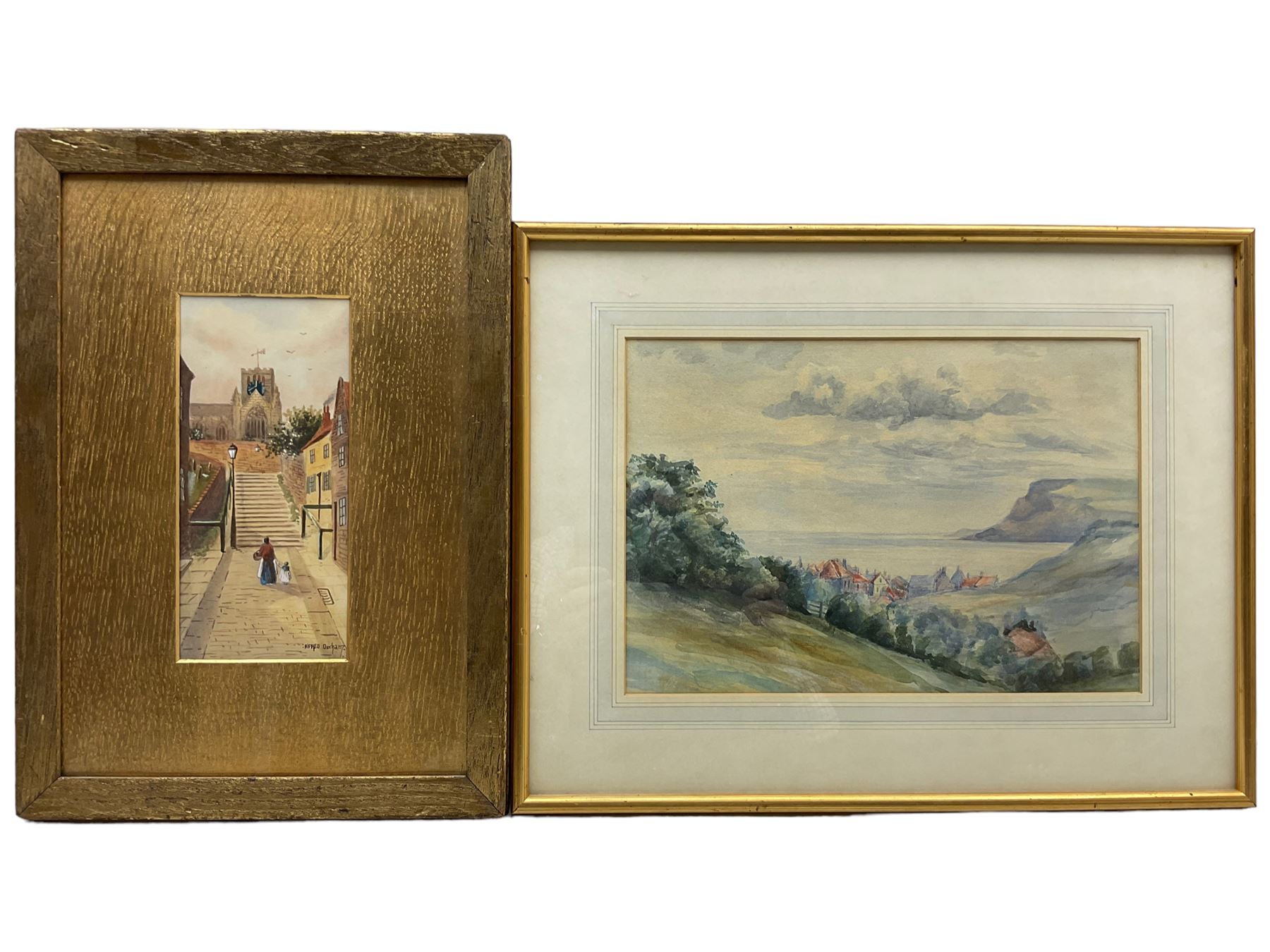 English School (Early 20th century): Robin Hoods Bay looking towards Ravenscar, watercolour unsigned 22cm x 32cm; Alfred Durham (British early 20th century): St Mary's Steps Scarborough, watercolour signed 22cm x 10cm; Brian Seals (British Contemporary): Scarborough from Cayton Bay, watercolour signed 27cm x 37cm (3)