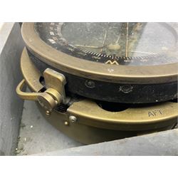  WWII period Type P10 aircraft compass, 16.5cm diameter brass rim marked “Type P10” and “No 1130B”, spring mounted onto brass base with Air Ministry plate marked “Crown A.M. No 6A.1671”; in original grey painted wooden box