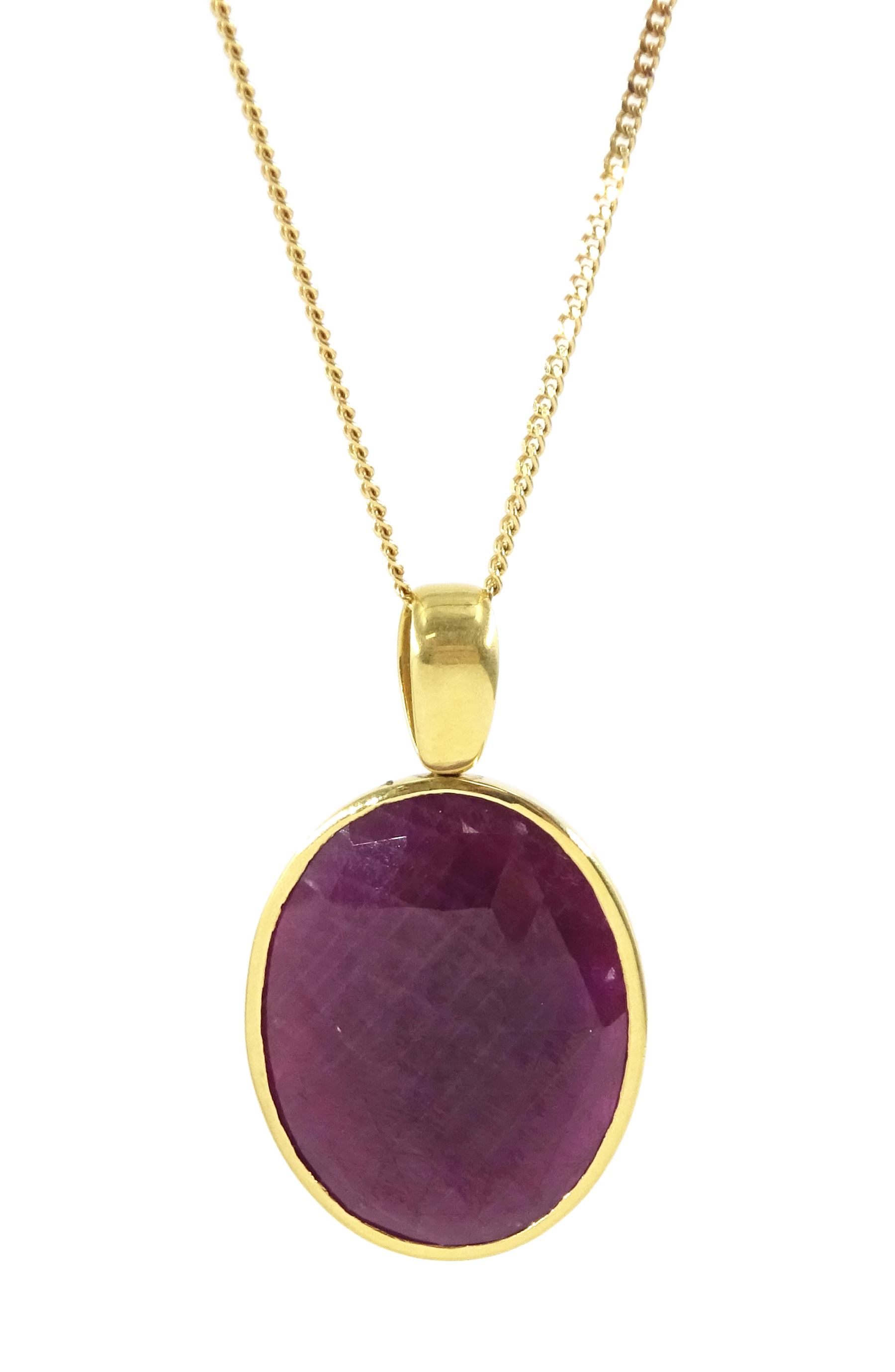 18ct gold oval cut unheated ruby pendant necklace, hallmarked, ruby approx 24.05 carat