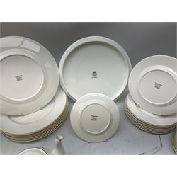 Royal Doulton Imagination pattern part dinner service, comprising eight dinner plates, eight side plates, eight dessert plates, eight bowls and nine cups and saucers, together with Royal Doulton Fortune pattern, five covered tureens,  jug and stand and other similar