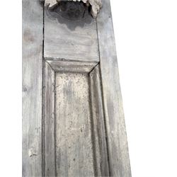 Pair of 19th century pine architectural pilasters, with painted terracotta capitols, with acanthus and scroll detail (18cm x 15cm x 57cm)