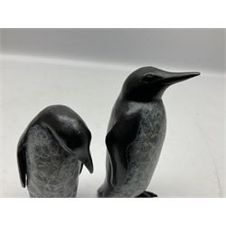 Steve Boss (British 1970-); Bronze figure group of a family of Emperor penguins, entitled Waddle, all with artists monogram beneath, tallest H12cm