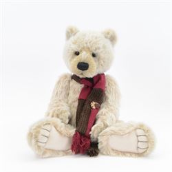 Three Charlie Bears plush jointed bears, to include 'Kenny', with cream fur and woollen scarf, 2018 Bear of the Year and 'Bianca' a rabbit with brown fur, all designed by Isabelle Lee, with tags, tallest H51cm