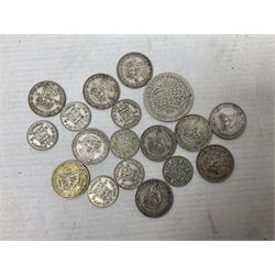 Approximately 90 grams of pre 1920 Great British silver coins, approximately 120 grams of pre 1947 Great British silver coins, George III cartwheel penny and twopence and George IV Irish 1823 penny 