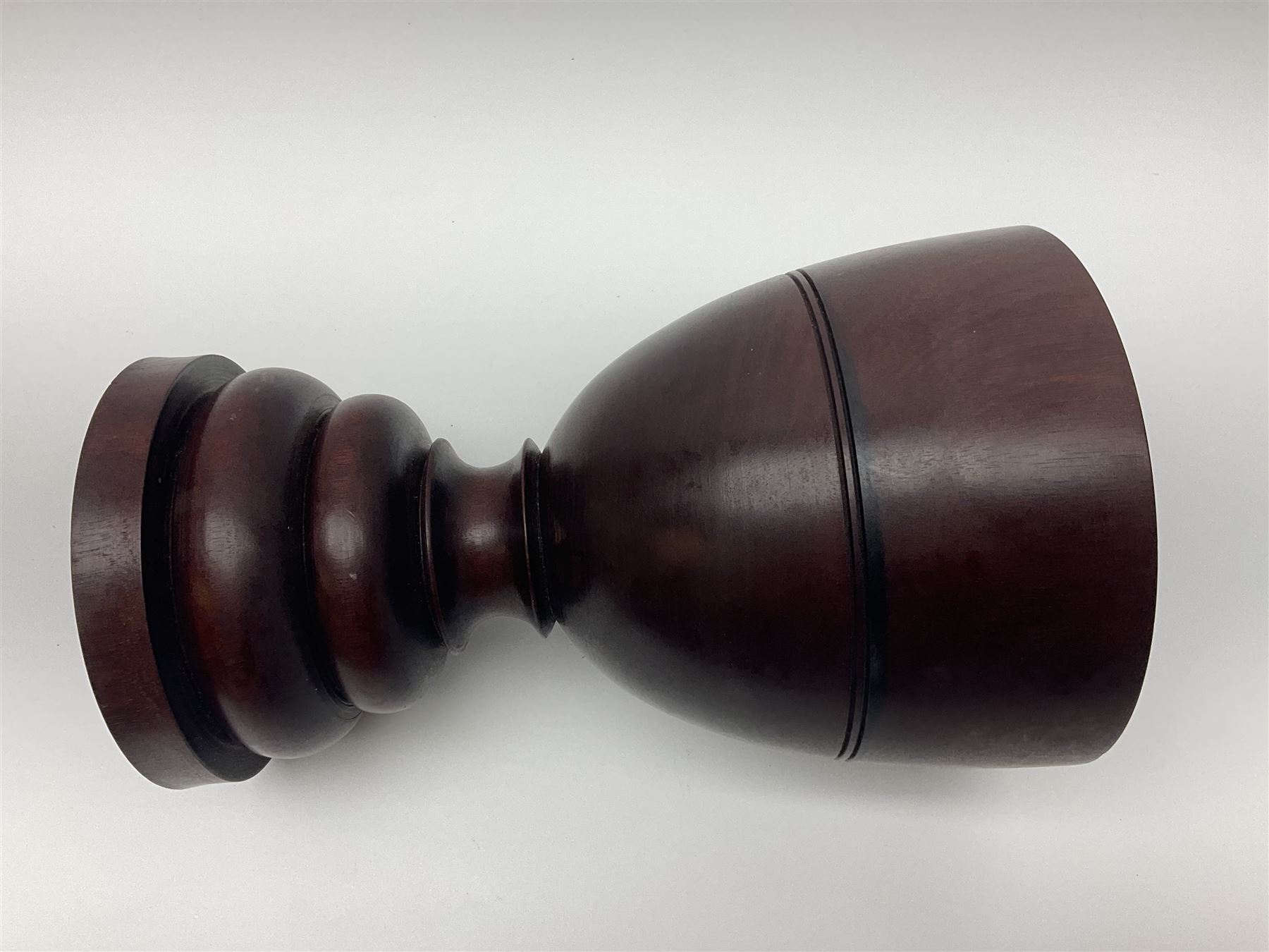19th century large treen turned hardwood goblet, upon double knopped stem and circular foot, H23.5cm 