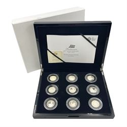 The Royal Mint United Kingdom 2012 'Britannia 25th Anniversary 1987-2012 The Silver Portrait Collection First Strikes' comprising nine half ounce fine silver Britannia coins, cased with certificate