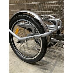 Alpine electric tilt trike - power assisted with throttle (no need to pedal), 15.5mph with 40 mile range, only 37 miles from new, silver finish, removable battery with charger, YoungDo gell seat with cover, £2749 new.