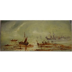  Fishing Boats Coming into Shore, Harvesting Scene and Harbour at Moonlight, three early 20th century oils on board signed by Austin Smith two dated 1914 max 20cm x 24cm (3)  