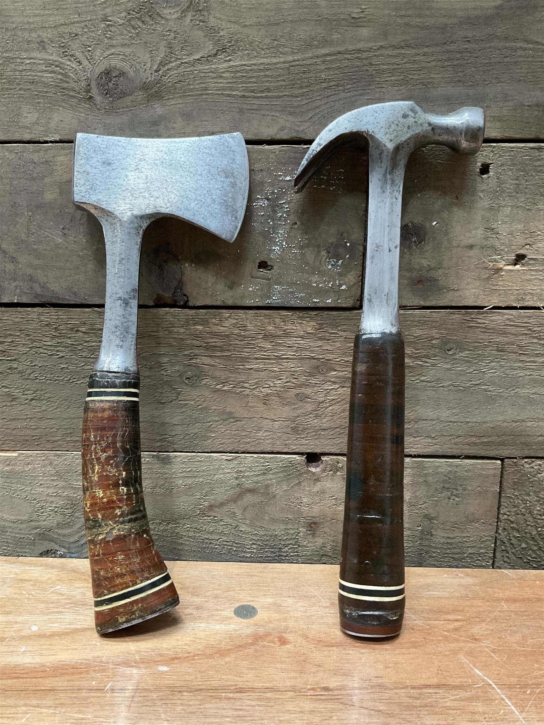Estwing hatchet and hammer made in U.S, leather handles - THIS LOT IS TO BE COLLECTED BY APPOINTMENT FROM DUGGLEBY STORAGE, GREAT HILL, EASTFIELD, SCARBOROUGH, YO11 3TX