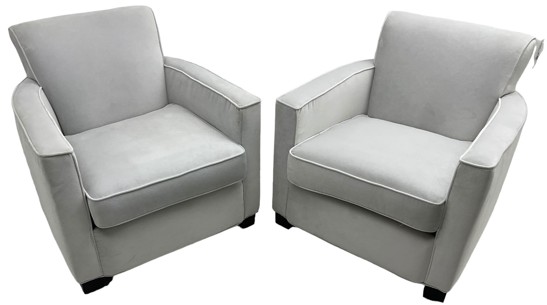 India Jane Interiors - 'Savoy' pair of contemporary armchairs upholstered in light grey velvet fabric - ex-display/bankruptcy stock 