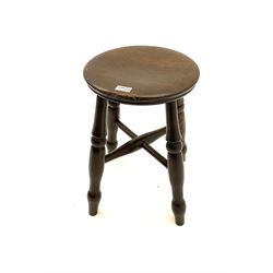 19th century elm stool, circular top on four turned supports joined by stretchers 