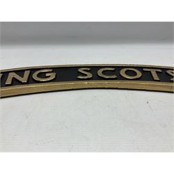 Cast iron Flying Scotsman arched railway type sign, L70cm
