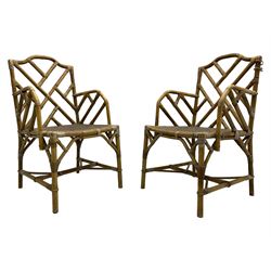 Pair of early 20th century bamboo and cane-work armchairs