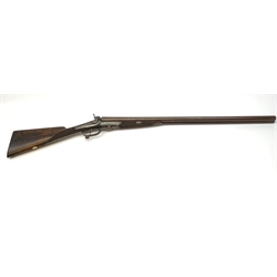 19th century James Woodward 64 St. James's Street London 12-bore side-by-side double barrel hammer shotgun with screw under lever opening and patent action, walnut stock with chequered grip and 76cm damascus barrels, No.3186, L117cm overall SHOTGUN CERTIFICATE REQUIRED