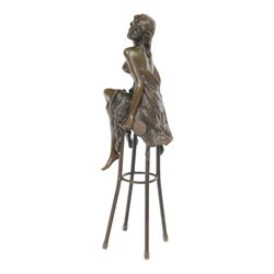 Art Deco style bronze modelled as a semi naked female figure, seated upon a chair, signed  Pierre Collinet, H27cm