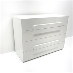  Gloss white chest, four drawers, plinth base, W100cm, H76cm, D48cm  