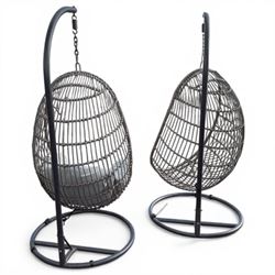 Pair Basket hanging garden chairs with one cushion