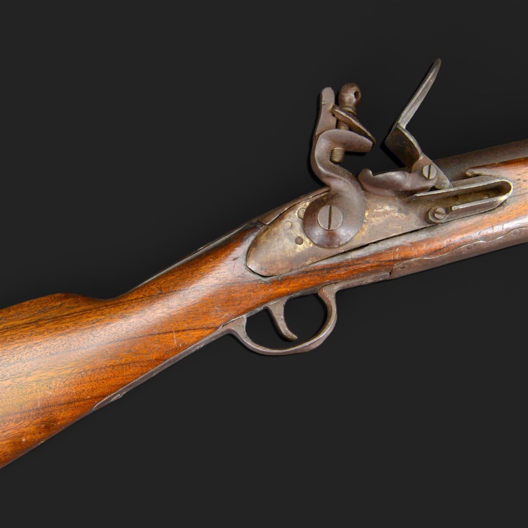 Blunderbuss flintlock long pistol, with 42.5cm flared steel barrel, with later ram rod beneath barrel, overall L83cm