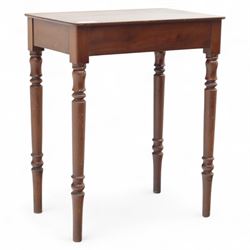 Victorian mahogany side table, rectangular top on turned tapering legs 