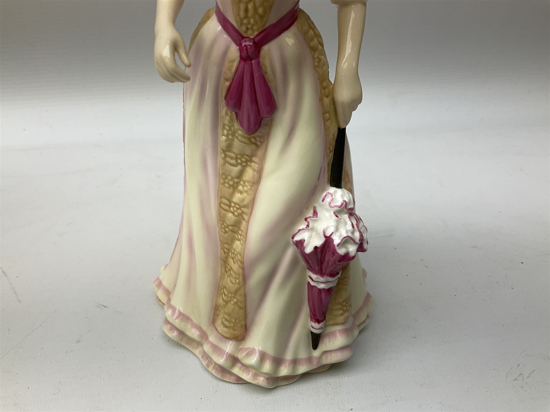 Five Royal Doulton figures from the Pretty Ladies collection, comprising Spring Ball HN5467, Autumn Ball 5465, Summer Ball HN5464, Summer HN5322 and Spring HN5321