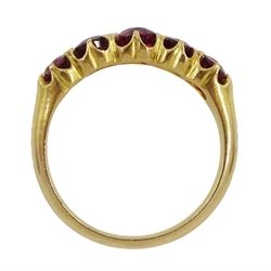 Early 20th century 18ct gold graduating five red stone set ring