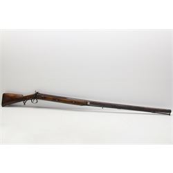 19th century Jones single barrel percussion fire shotgun, muzzle loader, walnut stock with chequered grip and engraved steel fitting marked Jones, the 68cm (27