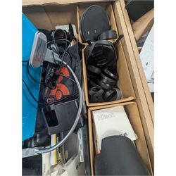 Collection of photography equipment, including flashes, hoods, filters, telephoto lens, bags, etc