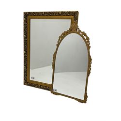 Gilt framed wall mirror, rectangular bevelled plate; gilt framed arched wall mirror with pierced foliate frame (2)