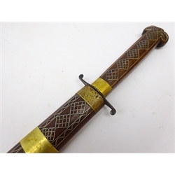  North African knife, grip and scabbard inlaid with wirework, blade length 35cm  