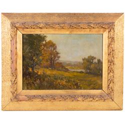 Sidney Valentine Gardner (Staithes Group 1869-1957): 'In the Valley of the Lathkill - Peak of Derbyshire' and Lakeside Landscape, two oils on canvas board signed, one titled verso 24cm x 34cm 