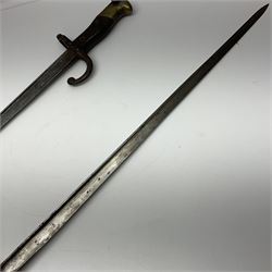 Two 19th century French model 1874 epee bayonets, each with 52cm steel blade, and armoury dates for 1880 and 1881 L64cm overall (2)