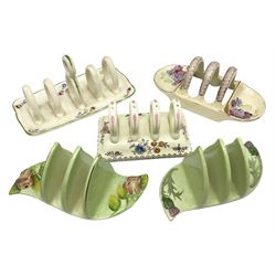 Collection of five toast racks comprising two Royal Winton Grimwades, Gray's Pottery, Copeland Spode Audley Royal Jasmine and another further early-mid 20th century toast rack decorated with flowers